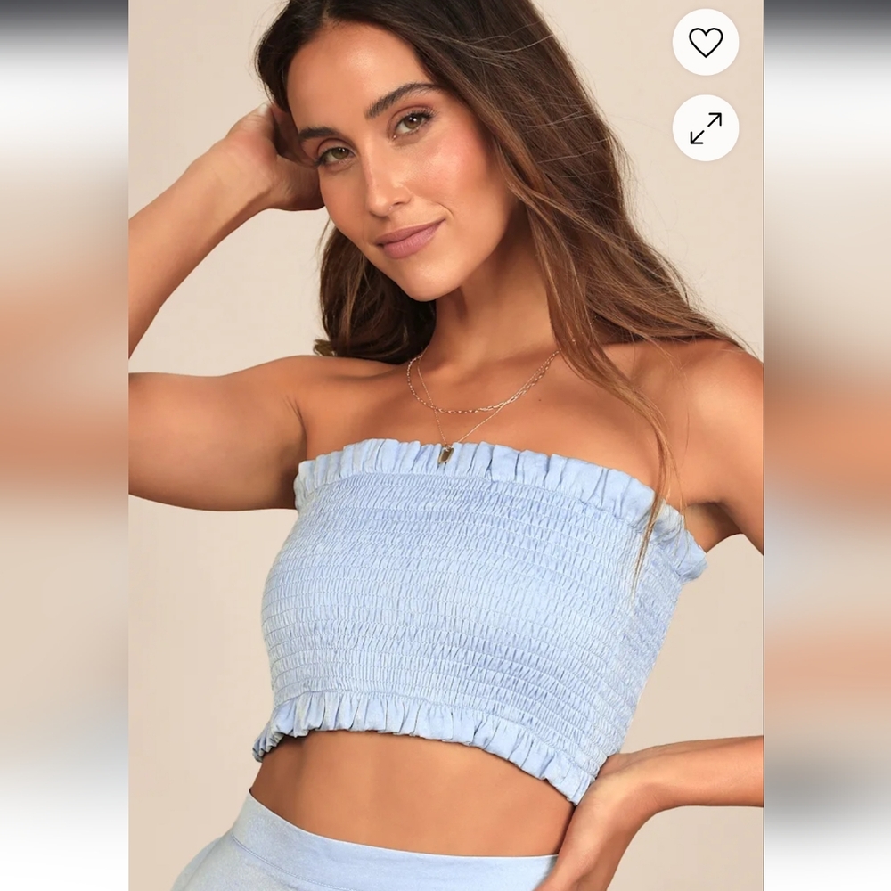 Lulu's Light Blue Smocked Crop Top